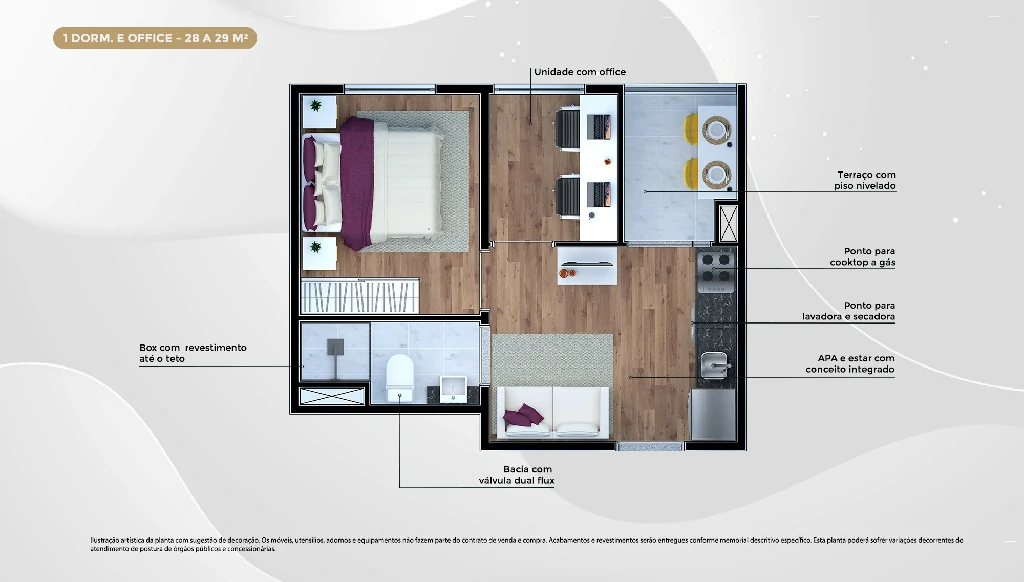 1 Dorm. + Office 