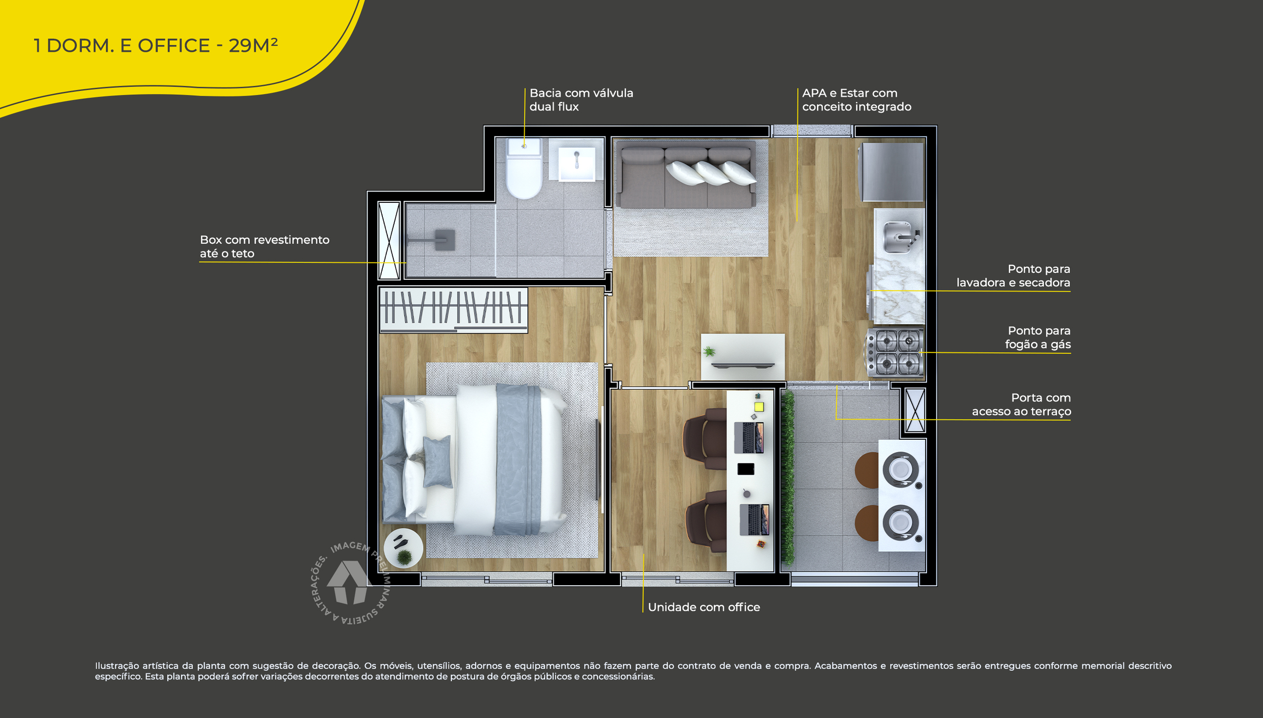 1 Dorm. + Office