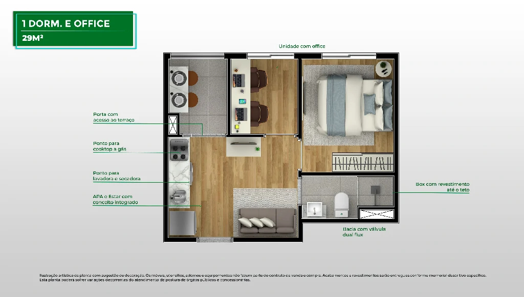 1 Dorm. + Office