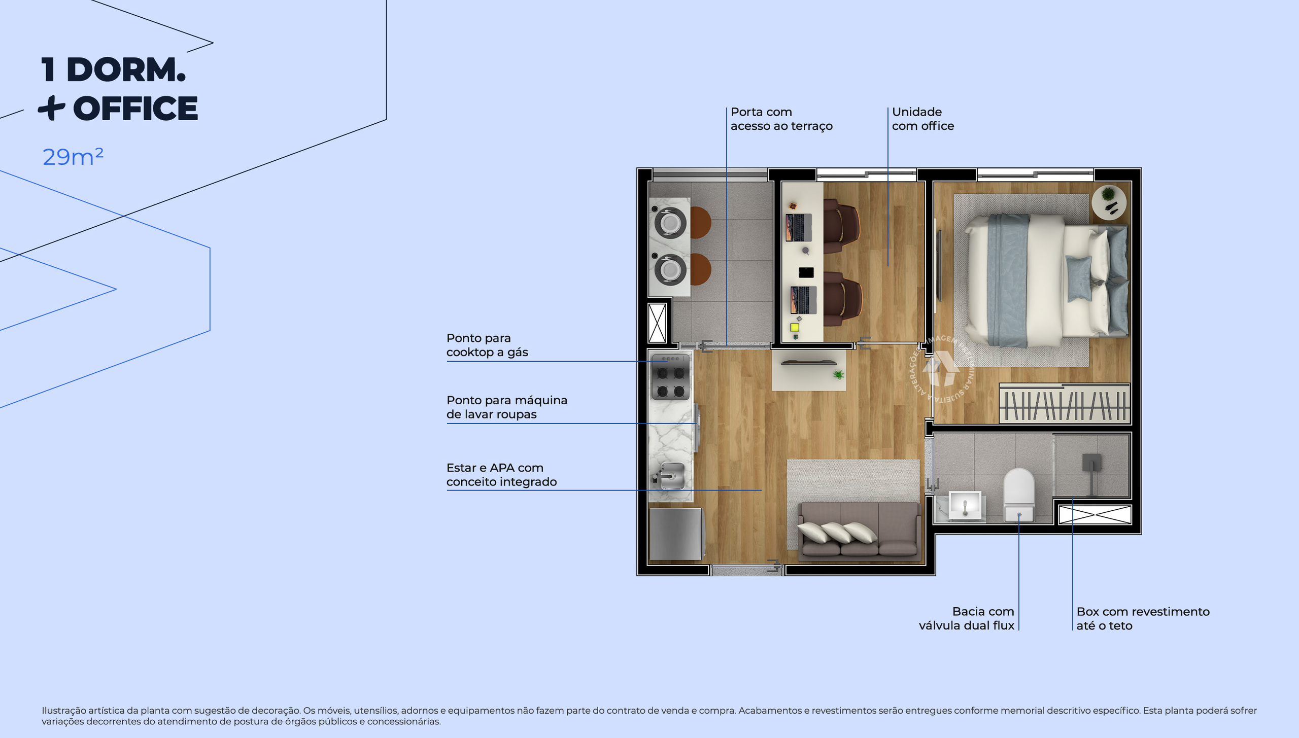 1 Dorm. + Office 