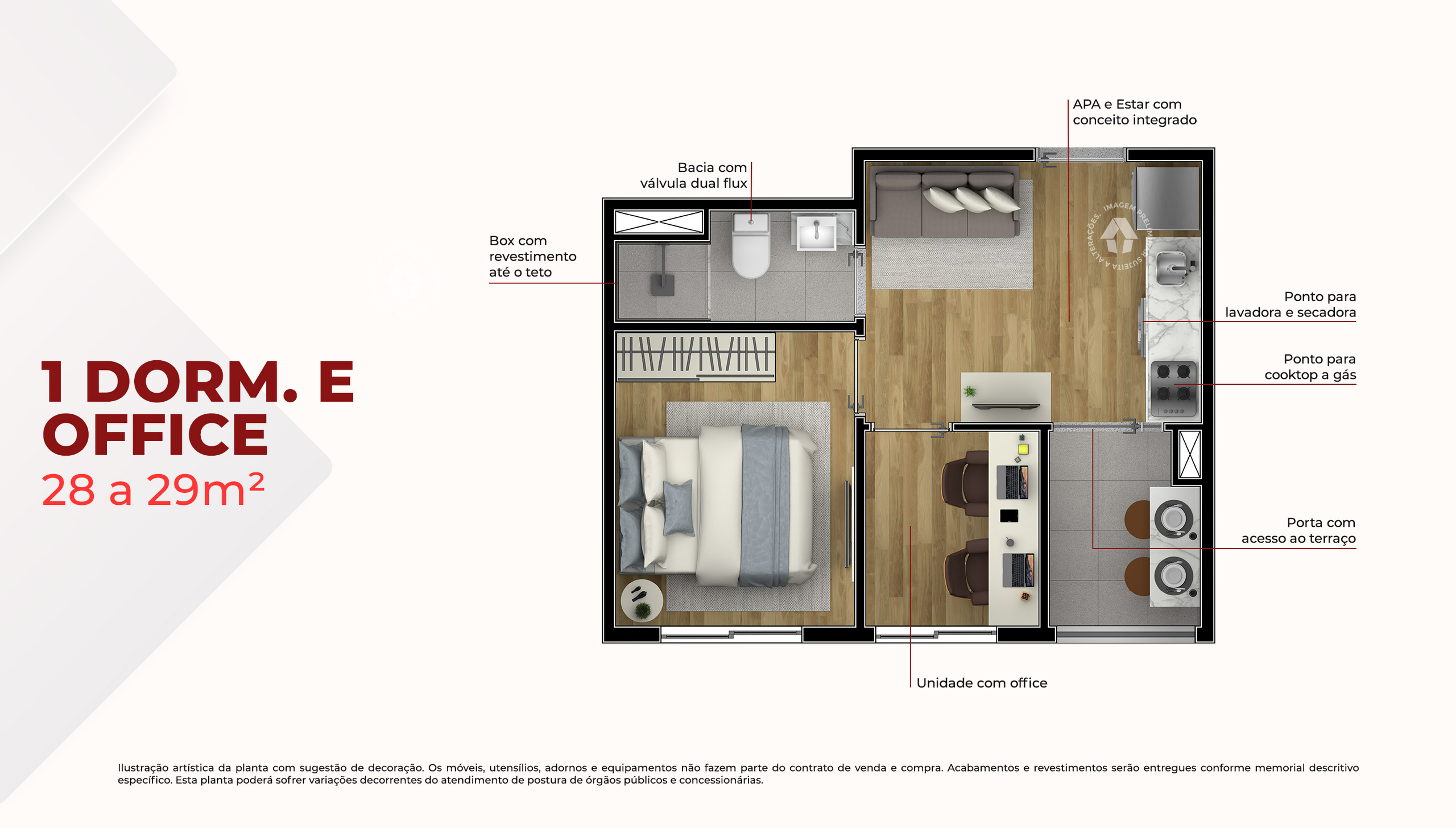 1 Dorm. + Office 