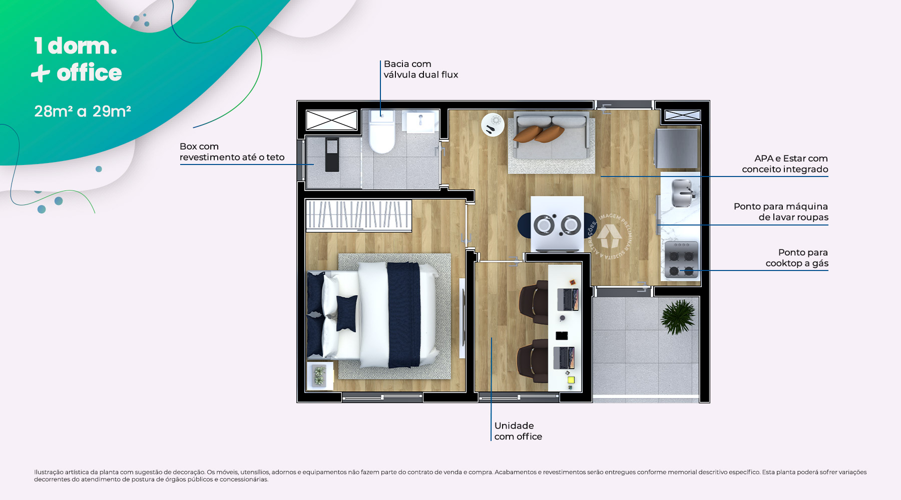 1 Dorm. + Office 