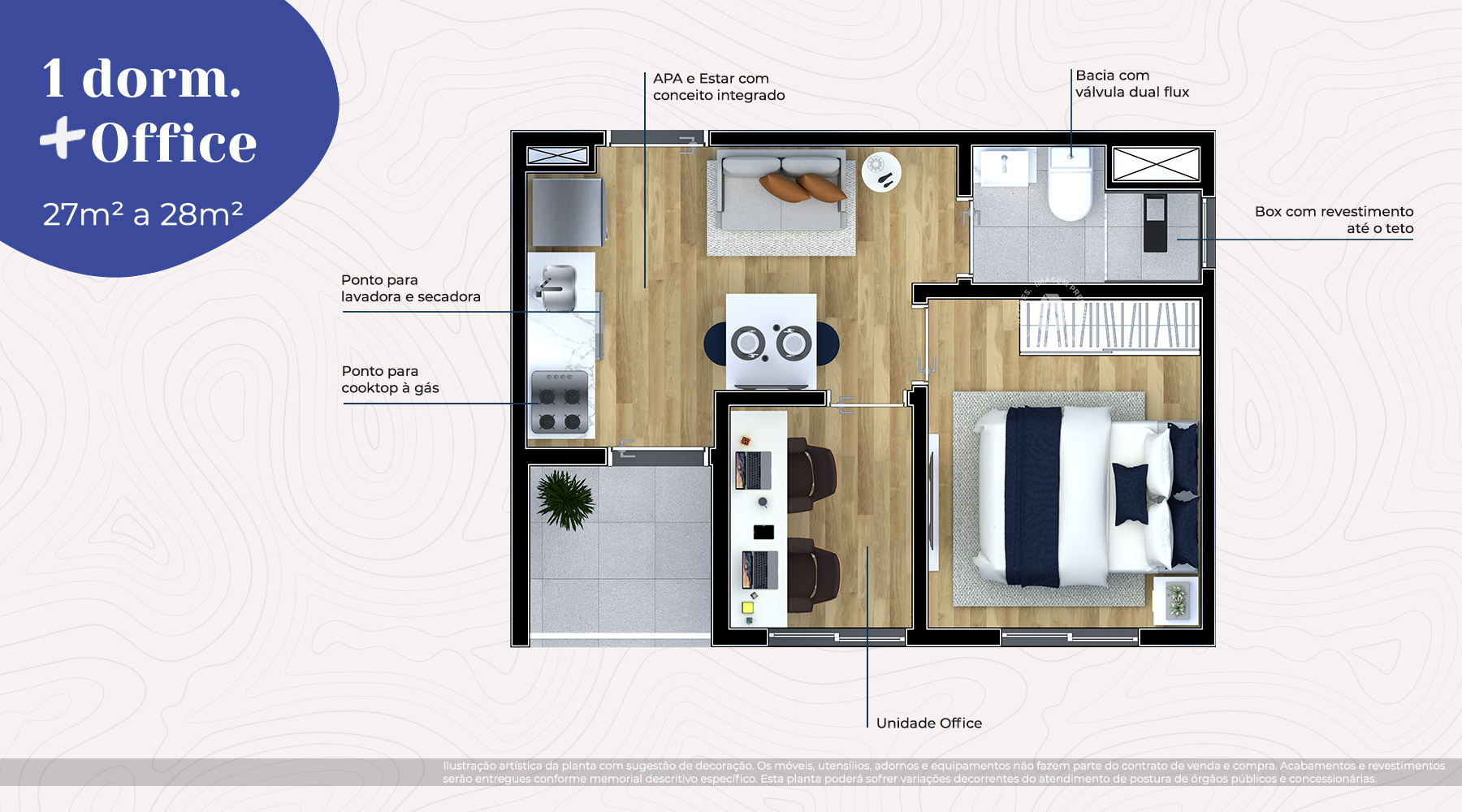 1 Dorm. + Office 