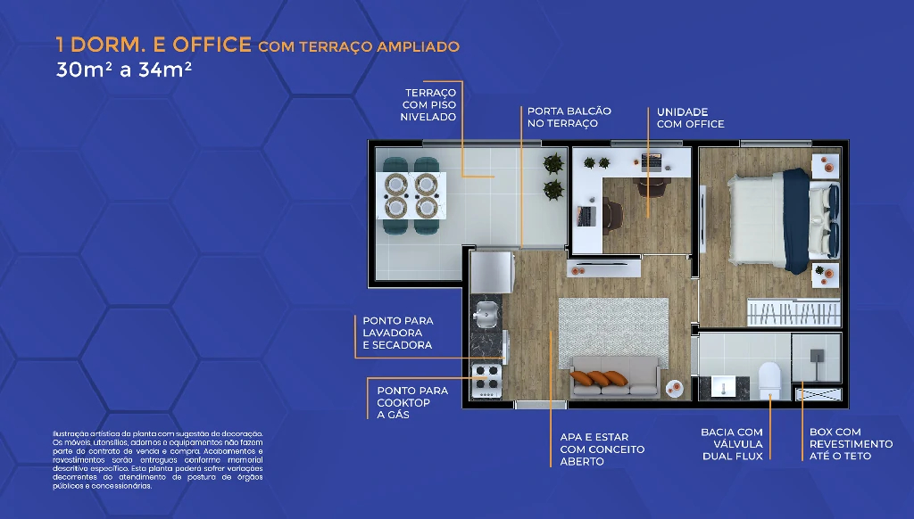 1 Dorm. + Office com Terraço Ampliado