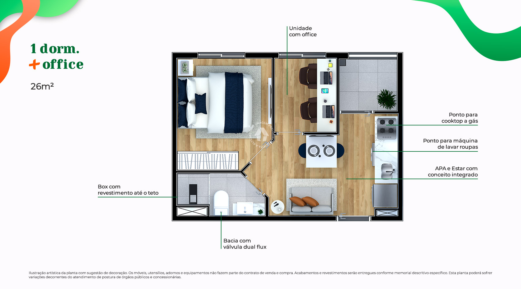 1 Dorm. + Office