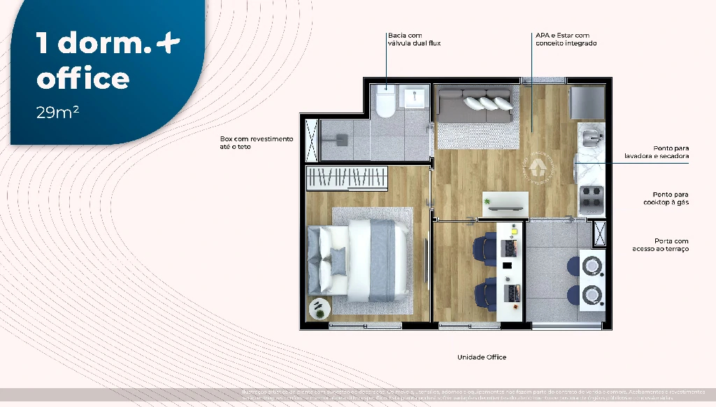 1 Dorm. + Office 