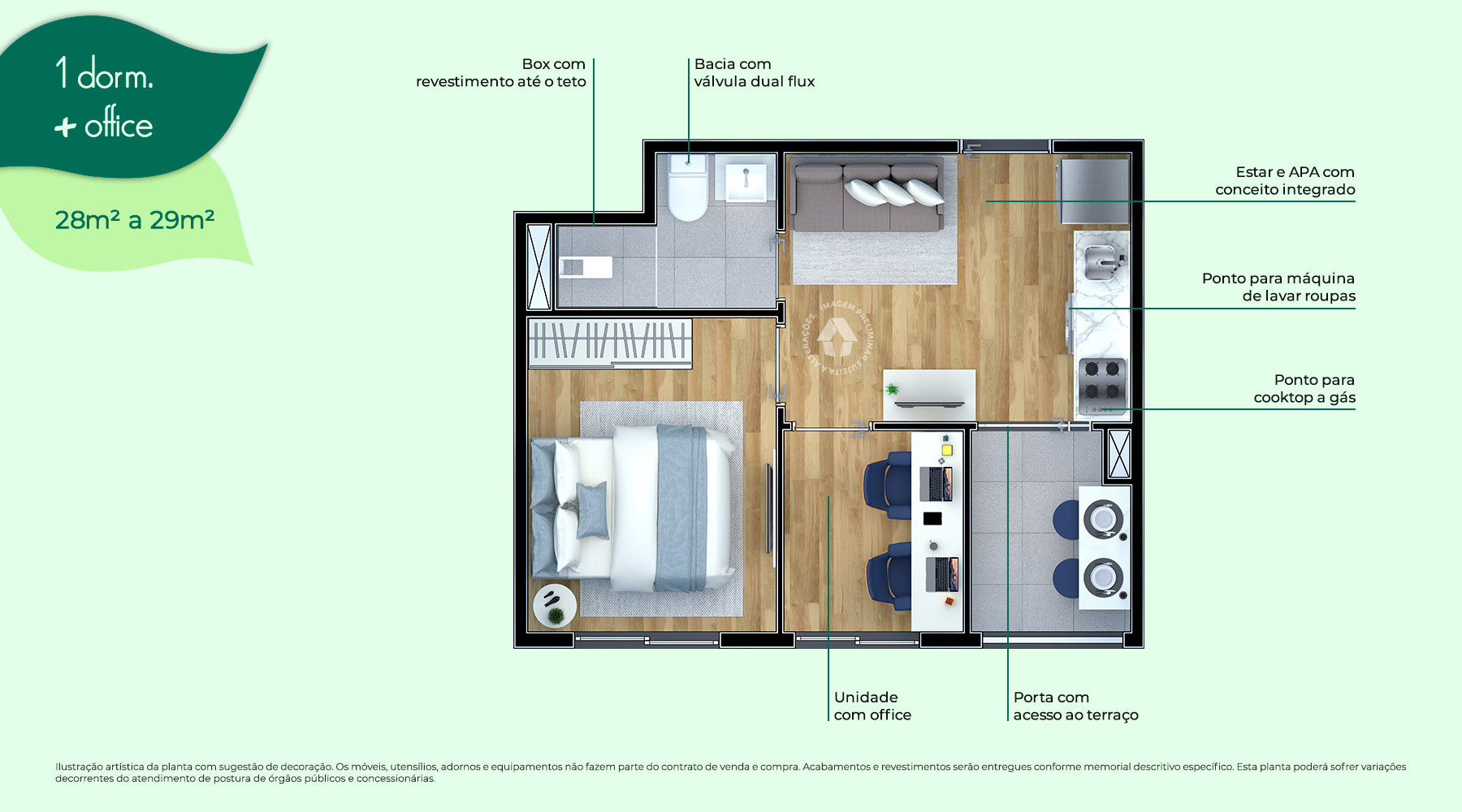 1 Dorm. + Office