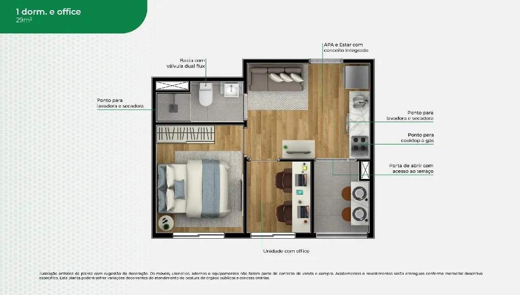 1 Dorm. + Office